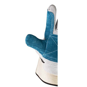 Cotton Safety <b>Gloves</b> With Blue Palm And Gray Fingertips Anti-Slip Abrasion Resistant Straight Cuff General Purpose - Product Image 2