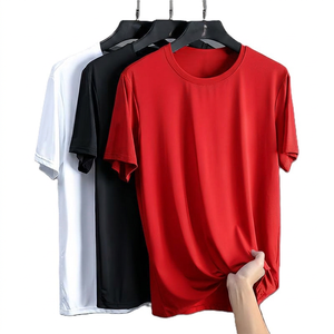 T-shirt à manches courtes pour homme, séchage rapide, couleur unie, col rond, décontracté, tricoté, coupe classique, 100% polyester, blanc, noir, gris - Product Image 6