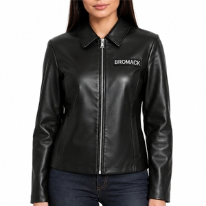 Women’s Fitted <b>Black</b> Leather <b>Jacket</b> With Front Full Zipper Long Sleeve Premium <b>Jacket</b> Streetwear Style Leather <b>Jacket</b> For women - Product Image 2