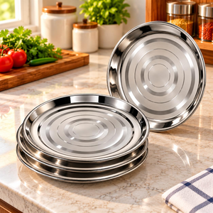 Assiettes de service rondes en acier inoxydable, assiette en métal durable pour la maison et la cuisine - Product Image 6