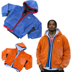 Sweat à capuche zippé triple couche vintage bleu tendance personnalisé OEM pour homme - Product Image 6