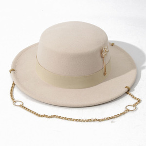 Sombrero Fedora marrón de ala ancha con pin de flor y cadena para mujer, ropa informal de primavera y verano, estilo europeo - Product Image 5