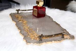 Handmade Geode Resin <b>Tray</b> with Gold Handles & Glass Rim Decorative <b>Vanity</b> <b>Tray</b> - Product Image 6