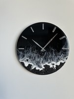 Jam Dinding Resin Epoksi Hitam Buatan Tangan Bertekstur Gelombang Laut Bulat Jam Gantung Modern Mewah Dekorasi Rumah Ruang Tamu Seni