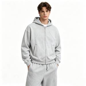 Ensemble de survêtement unisexe gris à capuche zippé en polaire respirante, manches longues, couleur unie, coupe décontractée - Product Image 5