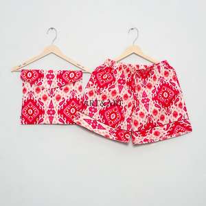 Conjunto de Pijama Corto de Algodón 100% Puro, Elegante, Clásico, Estampado Digital, Ligero, Lavable a Máquina, con Bolsillos, Suave, para Vacaciones de Verano - Product Image 4