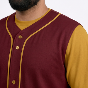 Conjunto de Camiseta de Béisbol para Hombre, Color Granate y Dorado, Manga Corta, Cierre de Botones, Transpirable, Antibacteriano, 100% Poliéster, Nombre del Equipo Personalizado - Product Image 5