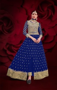 Traje Anarkali Semisentado de Seda con Bordado y Pedrería, Largo hasta el Suelo, para Bodas, Diwali y Fiestas - Product Image 3