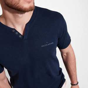Oneten Apparel T-shirt à manches courtes et col en V pour homme, bleu marine, avec patte de boutonnage, coupe décontractée - Product Image 5