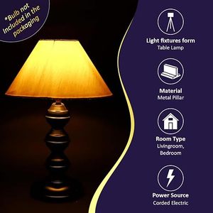 Black Modern Round <b>Table</b> Lamp Fabric Shade <b>Bedside</b> Tabletop Home Decor - Product Image 4