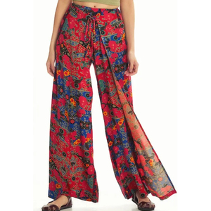 Women's Bohemian Printed Straight Pants Mid Waist Full Length Regular Fit Elastic Waist Closure Autumn Canvas 100% Cotton - Product Image 1