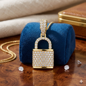 SHRAMAN DIAMOND Timeless Elegance 14K <b>Solid</b> <b>Gold</b> Fine Jewelry Hip Hop Style Iced Custom Padlock <b>Pendant</b> Natural Diamond Birthday - Product Image 6