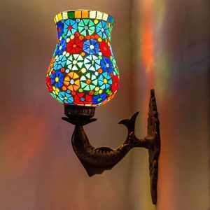 Lámpara de Pared de Vidrio Mosaico con Patrón Rajastaní Colorido, Hecha a Mano, Estilo Étnico, para Decoración del Hogar - Product Image 3