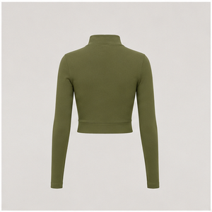 Womens Olive Green Turtleneck Long Sleeve <b>Cropped</b> <b>Fitted</b> <b>T</b> <b>Shirt</b> WTS-0074 - Product Image 2