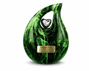 Urne funéraire en métal marbré vert en forme de goutte d'eau pour cendres, vase commémoratif décoratif avec découpe en forme de cœur, fourniture funéraire pour adulte, 220 cm³ - Product Image 2