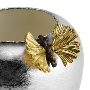 Jarrón de lujo Saleem International 2026 con diseño de granada, color plateado, de metal, con hoja de ginkgo marrón dorado - Product Image 6