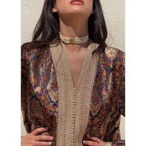 Vintage-cut Brocade Kaftan Inspired Ancestral Silhouettes The Most Couture Allure <b>Crafted</b> <b>Light</b> Gold Silk Brocade With Floral - Product Image 4