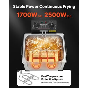 Friteuse électrique commerciale d'occasion 6L 1700W en acier inoxydable de comptoir avec paniers grand et petit, protection contre la surchauffe - Product Image 3