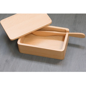 Boîte à beurre en bois, plat à beurre carré avec couvercle, design minimaliste, plateau de service pour la cuisine - Product Image 5