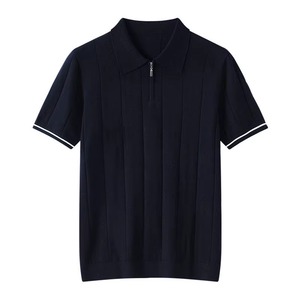 Polo en Laine Homme à Manches Courtes de Haute Qualité pour l'Été, Anti-Boulochage, avec Fermeture Éclair 1/4 et Logo Personnalisé - Product Image 1
