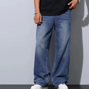 Jean en denim délavé pour homme, taille mi-haute, coupe oversize, design personnalisé, coupe slim, décontracté et tendance - Product Image 5