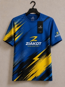 T-shirt de performance personnalisé pour homme, bleu clair, jaune-noir, nouvelle conception ZIAKOT - Product Image 2