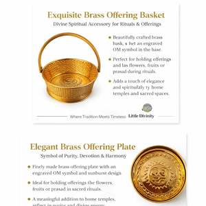 Panier de Pooja en laiton Tokri avec poignée, Thali traditionnel pour Puja, Prasad pour Mandir, accessoires de temple, fruits décoratifs pour la maison - Product Image 3