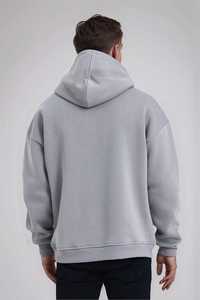 Sweat-shirt à capuche gris pour homme avec imprimé Grande Vague en coton French Terry, décontracté pour l'automne - Product Image 2