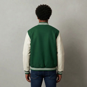 Vestes de baseball en chenille de laine de luxe de haute qualité, broderie CE, manches en cuir bleu et blanc vintage pour hommes, veste varsity - Product Image 2