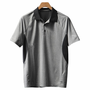 Polo à manches courtes pour homme, gris et noir, à blocs de couleur, séchage rapide, tricoté, décontracté, coupe classique, col rabattu - Product Image 1