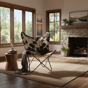 Fauteuil papillon de luxe en cuir véritable à poils, fabriqué à la main, avec structure métallique robuste, disponible en plusieurs couleurs pour la maison et le salon - Product Image 2