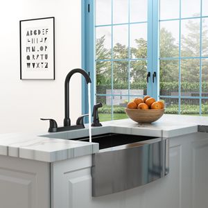 Rubinetto da cucina nero opaco a 4 fori con 2 maniglie e doccetta laterale estraibile - Product Image 2