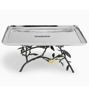 Plateau de service de luxe pour le petit-déjeuner, en acier inoxydable martelé rond doré avec poignées, pour la décoration de table à la maison, vente en gros - Product Image 5