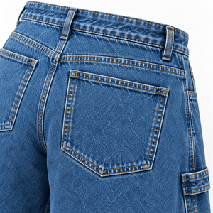 Custom Wide Leg Denim Pants <b>Mens</b> Loose Fit Utility <b>Jeans</b> Heavyweight Washed Cotton Streetwear Trousers Factory Wholesale - Product Image 5