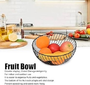 With Black Finished Modern Wire Mesh Eco Friendly Durable Iron Round Portable <b>Storage</b> Basket <b>Fruit</b> Rack Kitchen Organizer Use - Product Image 4