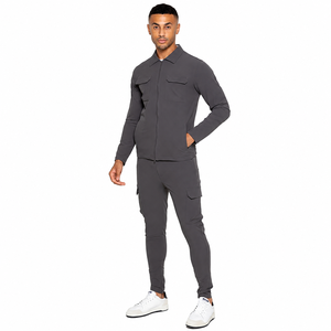 Conjunto Deportivo Gris para Hombre, Chaqueta con Cierre Completo, Pantalones Jogger, Transpirable, Estilo Casual, para Otoño, Corte Regular, Cuello Camisero - Product Image 1