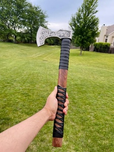 A&M ENTERPRISES Handmade Viking Bearded <b>Axe</b> with Engraved Norse Knotwork Steel Head Two Tone <b>Handle</b> Wrapped in Black Knives - Product Image 3