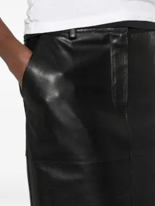 Premium <b>Black</b> Paneled Midi Length Genuine Sheepskin <b>Leather</b> <b>Women</b> <b>Skirt</b> Button Closure Sample & Customization Service Available - Product Image 4