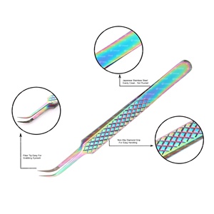 Pinzas profesionales para extensión de pestañas, suministro personalizado de pestañas, pinzas de punta de fibra con agarre de diamante de acero inoxidable - Product Image 1