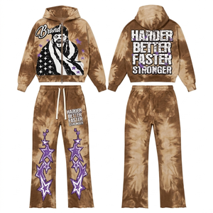 Survêtement d'hiver unisexe personnalisé délavé à l'acide, style Hip Hop, avec sweat à capuche zippé intégral épais et pantalon de survêtement évasé, impression premium, confortable - Product Image 4