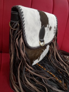 vintage Luxury Western Cowhide Hair Unisex Sling Bag Hand Tooled Floral <b>Solitaire</b> Design Waterproof Anti-Theft Ready Stock - Product Image 4