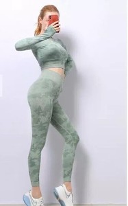 Yoga Wear Factory Custom Logo Women Pilates Sportswear Workout Sets Fitness Crop Top Butt Scrunch <b>Leggings</b> <b>Flare</b> Yoga Pants Set - Product Image 5