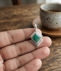 Natural Green <b>Emerald</b> Square Bezel Setting Cute Charm <b>Pendant</b> 925 Sterling Silver Handmade Gemstone Rose Gold Plated Jewelry - Product Image 6