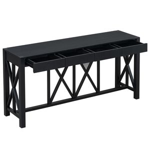 U_Style 60 Modern Crisscross Design Console Table 4 Spacious Drawers Acacia Veneer Material <b>Open</b> Bottom <b>Storage</b> Entryway - Product Image 4