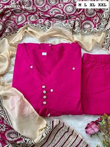Good Quality Cotton 60-60 with Embroidery Butti A-Line Kurti-Matching Color Pant & Jaipuri Print Mul Dupatta Indian Supplier - Product Image 5