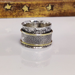 Floral <b>Spinner</b> Band <b>Ring</b> 925 Sterling Silver Handmade Flower Meditation <b>Ring</b> - Product Image 1