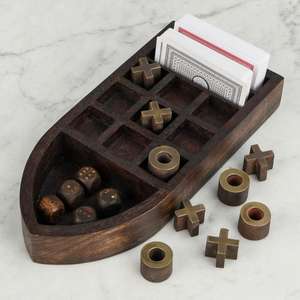 Jeu de dominos et dés en bois style bateau à motif X O XO, jeux nautiques, coffret cadeau, prix abordable - Product Image 2