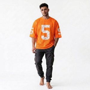 เสื้อเจอร์ซีย์อเมริกันฟุตบอลทรงครอปโอเวอร์ไซส์สไตล์วินเทจสำหรับผู้ชาย ผ้าตาข่ายโพลีเอสเตอร์ 100% แขนสั้น - Product Image 5