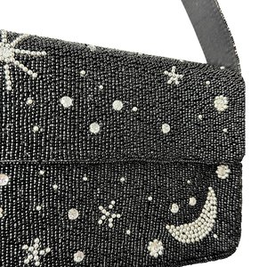 Bolso Rectangular Negro Hecho a Mano con Bordado de Estrella y Luna, Artesanía Textil, Aplicación para Fiestas - Product Image 4