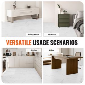 Carreaux de sol en vinyle auto-adhésifs à texture marbre blanc, épaisseur 1,5 mm, 50 carreaux de 12 x 12 pouces, à peler et coller, kit de revêtement de sol DIY pour cuisine - Product Image 6